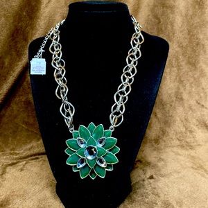 Lia Sophia heavy green floral pendant necklace